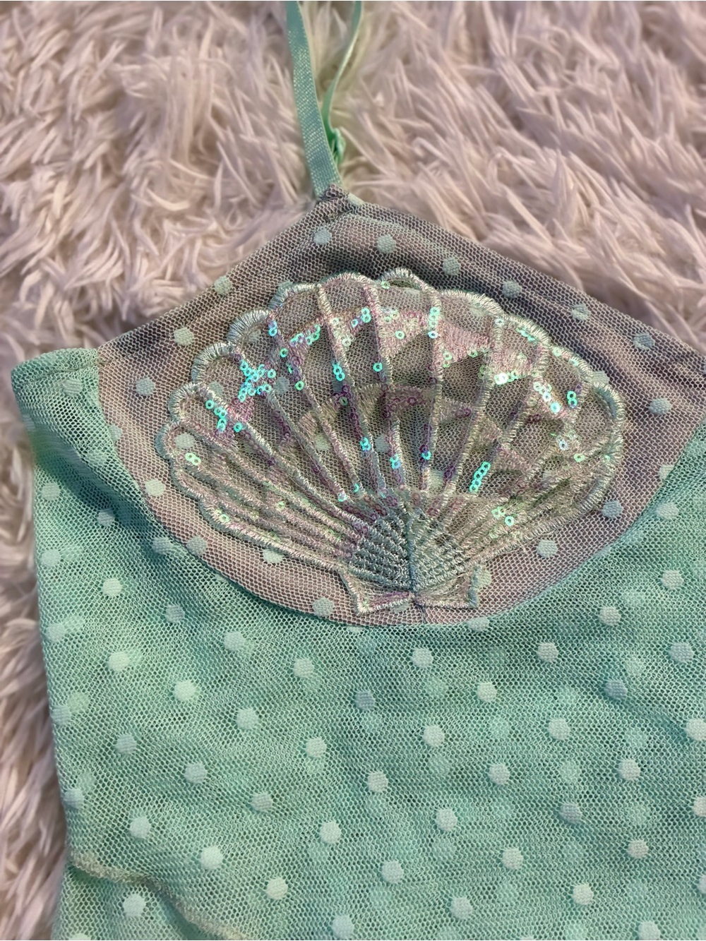 NEW Mermaid Siren Fairycore Festival Rave Y2K Mesh Sheer Sequin Seashell Top L - Picture 3 of 10